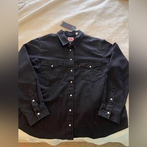 Levi’s Men’s Dark Rise Original Black Denim Long Sleeve Pearl Snap Western Shirt